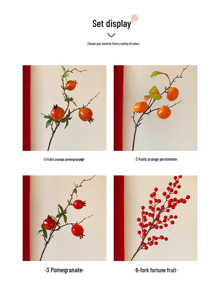 Persimmon Artificial Flower Arrangement: New Year Decoration with Red Fruit Accents for Living Room.