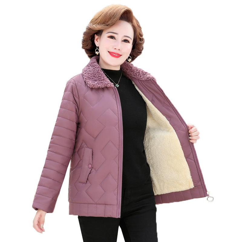 Autumn and Winter Thickened Loose Zipper Cotton Coat for Middle-aged and Elderly Women, Large Size Casual Winter Solid Color Cotton Coat