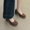 Spring new retro round head small leather shoes women's thick heel one pedal Mary Jane shoes shallow single shoes