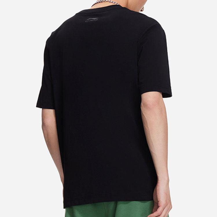Li Ning Sports Fashion Series Letter Logo Round Neck Pullover Short Sleeve T-Shirt Unisex T-Shirt Black AHSSC35-1