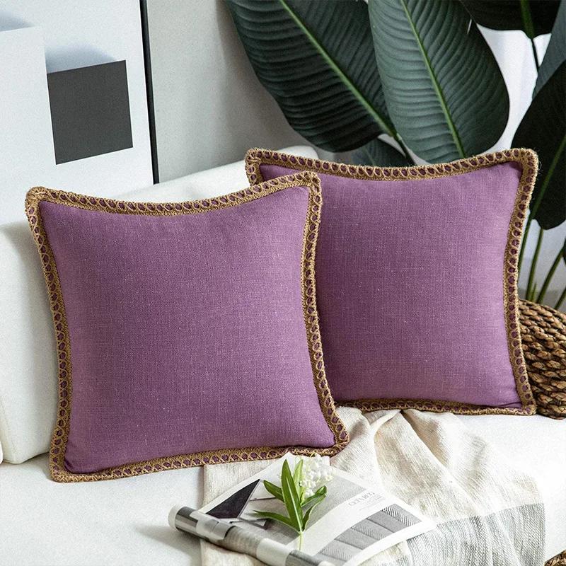 Solid Color Simple Comfortable Linen Striped Sofa Pillowcase Linen Ruffled Nordic Light Luxury Farmhouse Pillow Cushion Cover