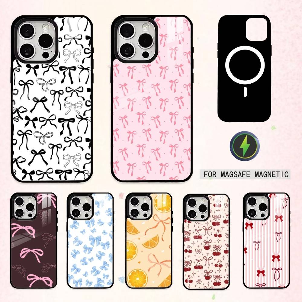 Cute Bowknot Print    Phone Case For iPhone17,16,15,14,13,12,11 Plus,Pro Max Magnetic For Magsafe Wireless Charging