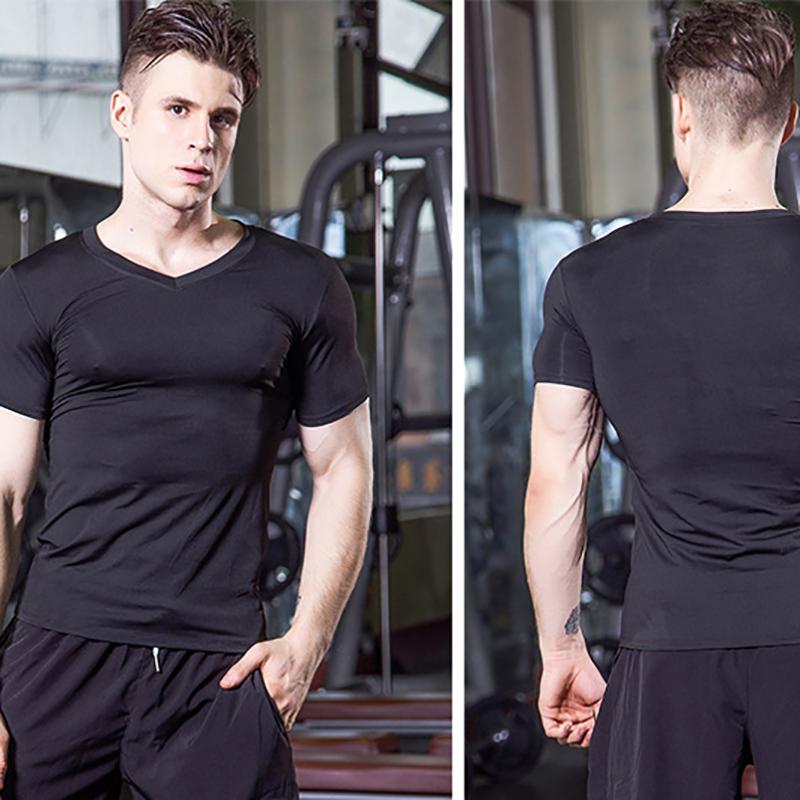 IELGY quick-drying running Men training sports short-sleeved V-neck tight-fitting high-stretch T-shirt