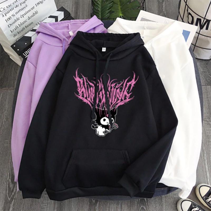 Stilvoller Kawaii Kuromi Hoodie mit Grunge Gothic Design und Cartoon-Print