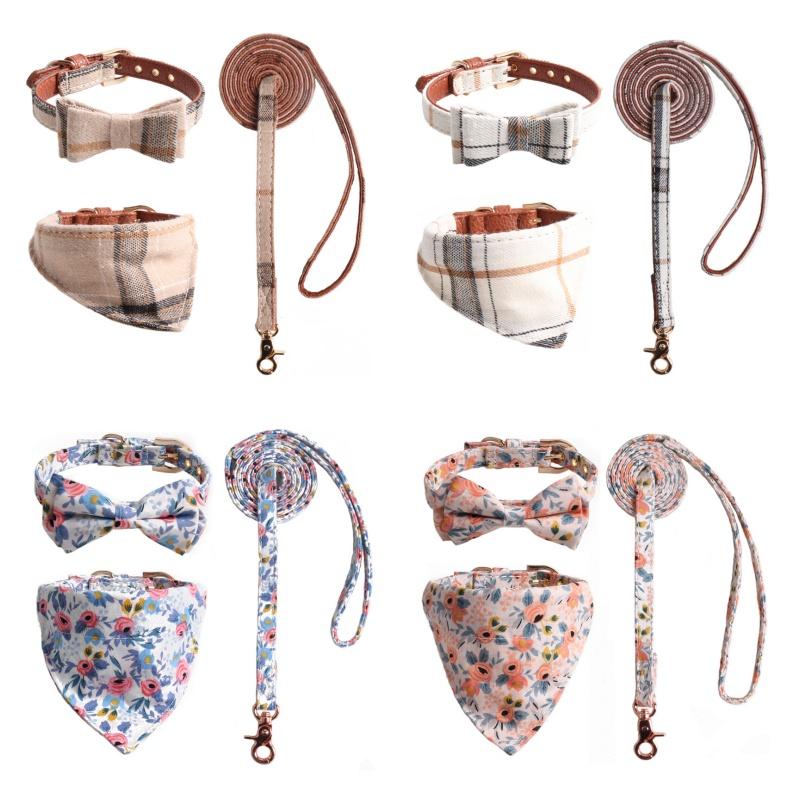 New Pet Products Threepiece Set Combination Bow Triangle Towel Tow Rope Set