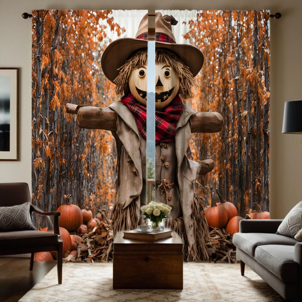 2 Stück HD Toter Baum Wald Vogelscheuche dekorativer Vorhang Gelber Bindeband Digital bedruckter Vorhang Heimdekorationsstil Dekoration liv