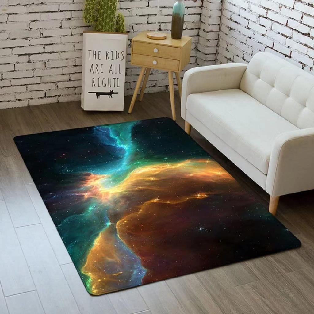 3D Galaxy Area Rug Outer Space Kitchen Floor Mat for Kids Boy Bedroom Non-Slip Nursery Crawling Carpet Dining Room Playroom Pads