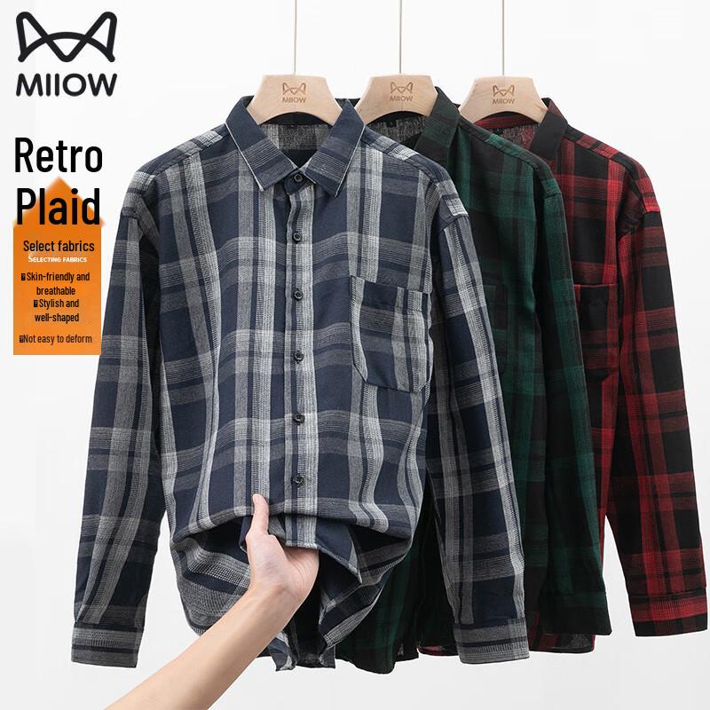 MiiOW Men s Casual Plaid Long-Sleeve Shirt 4XL