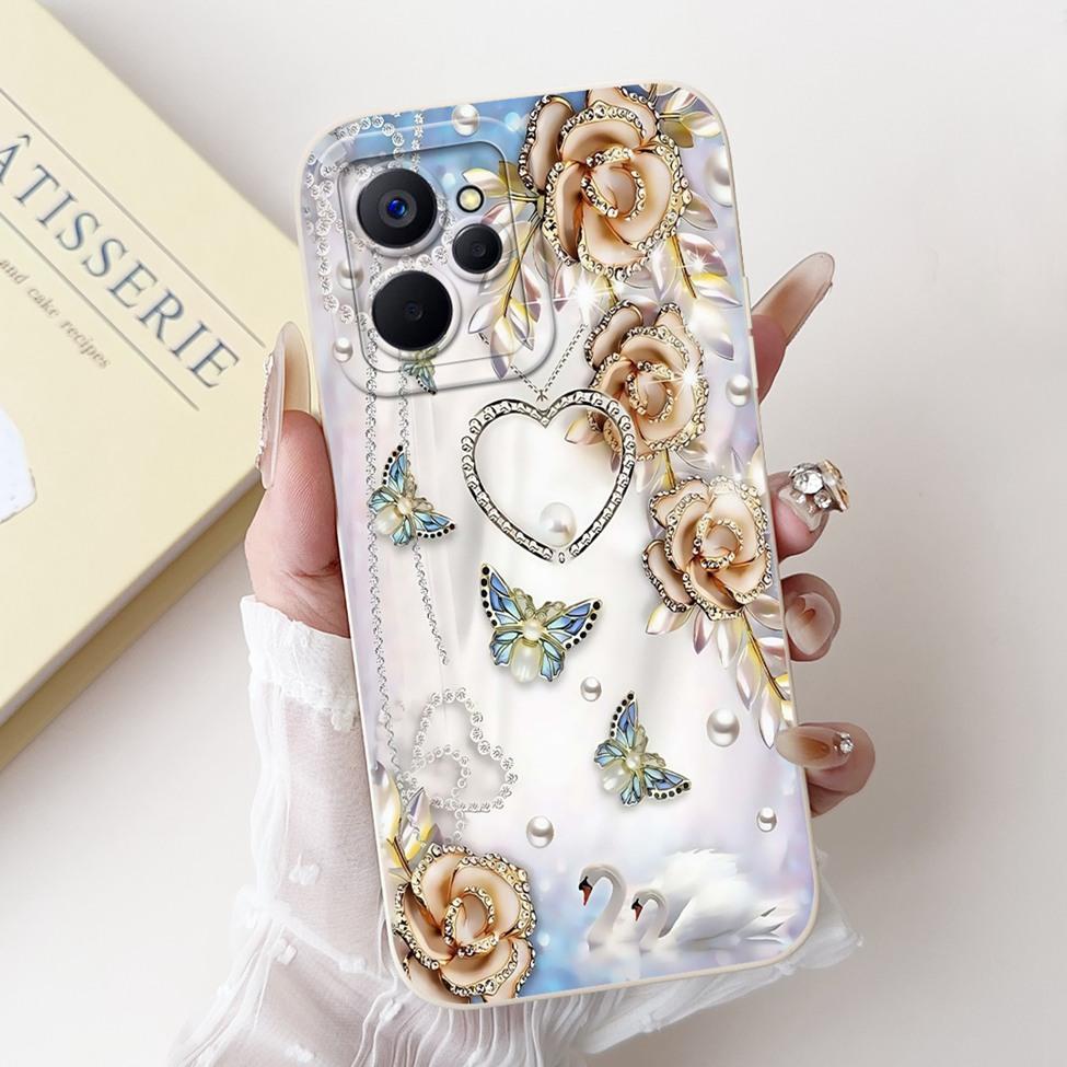 For Realme10 5G China RMX3663 Cover For Realme 10 5G Case Silicone Luxury Fashion Flowers Kawaii Cute Cat Shockproof Phone Case