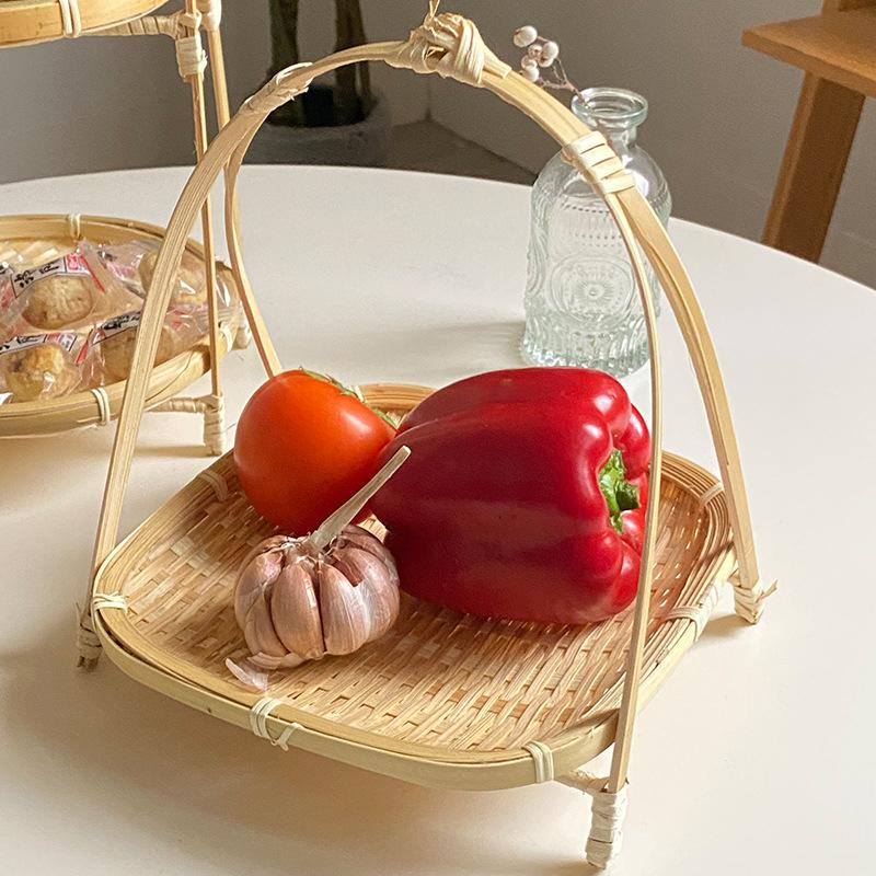 Multi-Function Bamboo Woven Basket 1/2/3 Layers Fruit Vegetable Storage Basket Durable Handwoven Standing Tray For Kitchen