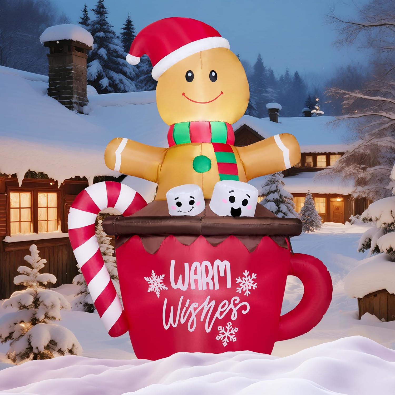 Discover Intime 6 Ft High Xmas Inflatable Gingerbread Man In Hot Cocoa Mug Featuring Build-In Leds Designed For Xmas Celebration Outdoor Garden Decor