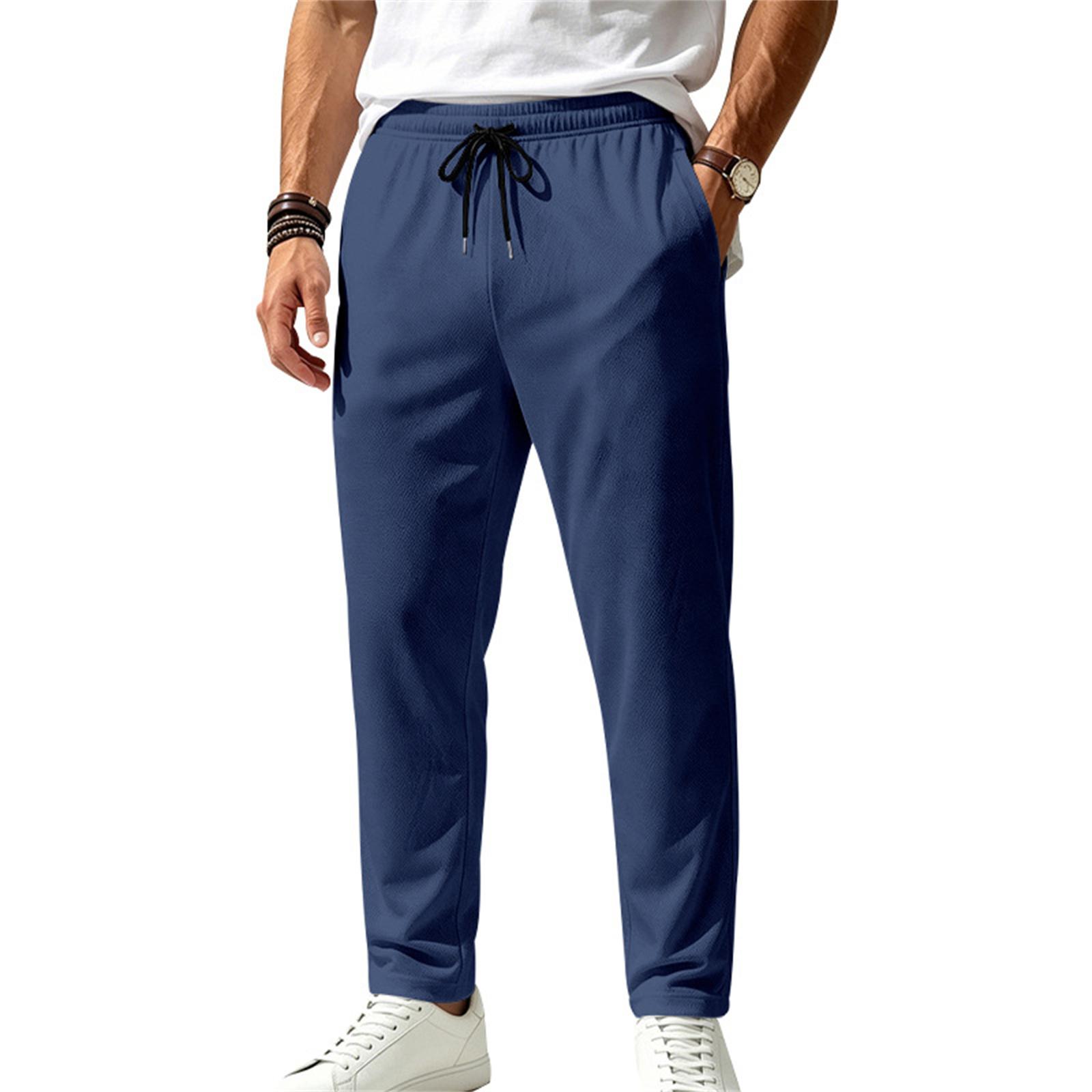 

Men s Casual Quick Dry Straight Leg Drawstring Lightweight Commuter Sports Pants with Elastic Waistband and Side Pockets for Everyday Wear S Темно-синій