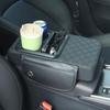 Universal Car Armrest Cushion Organizer - PU Leather Center Console Pad With Cup Holder, Phone Storage & Side Pockets, Multifunctional Armrest Cover