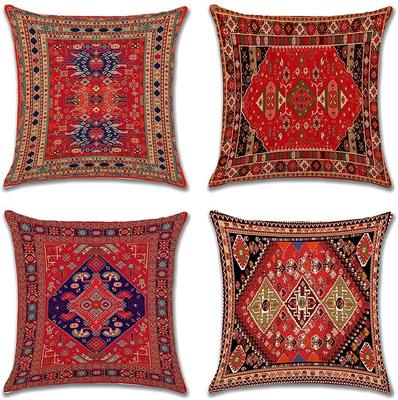 4 Pcs Double Sided Persian Kilim Cushion Covers, Bohemian Tribal Geometric Throw Pillow Cases (No Inserts)