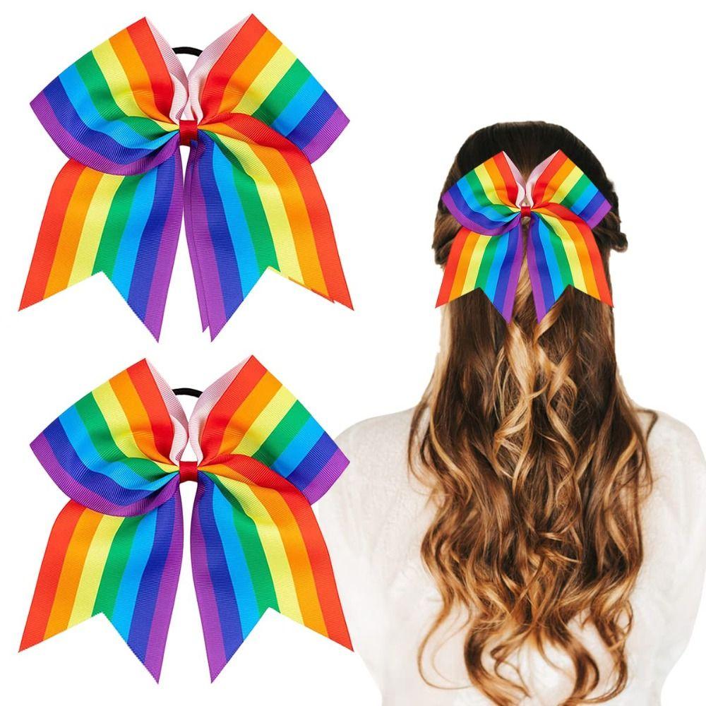 Elastic Rainbow Hair Clips Jumbo Large Ribbon Hair Band Hair Pins Rainbow Hair Bow Ties  Wedding