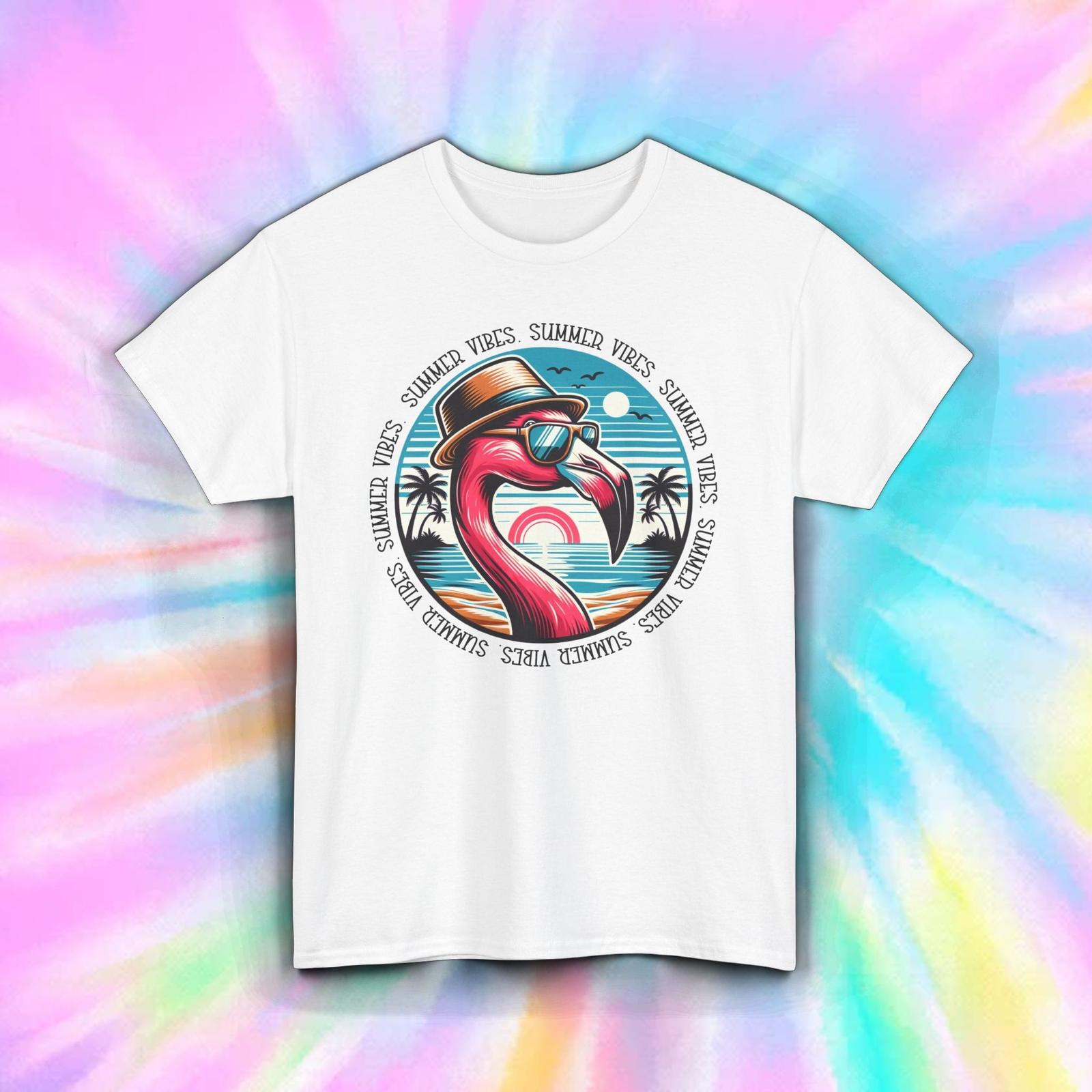 Summer Vibes Cool Flamingo With Shades Beach Vacation Graphic Tee S-5XL XXXL