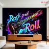 2D Flat, [2D Flat Printing] 1 Large Size Pattern Printing Tapestry- Rock And Roll, Neon Guitar, Vibrant Colors, Music, Floral Background, Room Wall De