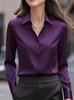 Herbst Einfarbig Satin Langarm Revershemd