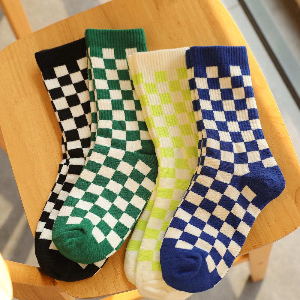 Clearance Trendy Checkered Streetwear Unisex Cotton Socks, One Size 36-43