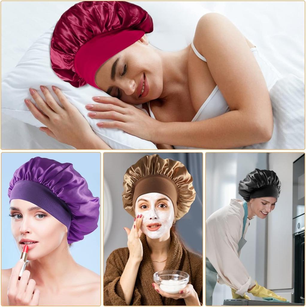 Pack of 4 Satin Hair Caps, Bonnet Sleep Cap, Sleeping Cap, Reusable Satin Bonnet, Elastic Hair Net for Sleeping for Women and Girls
