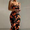 Summer Color-blocking Gradient Sexy and Fashionable Printed Shoulder Strap Hip-hugging Dress