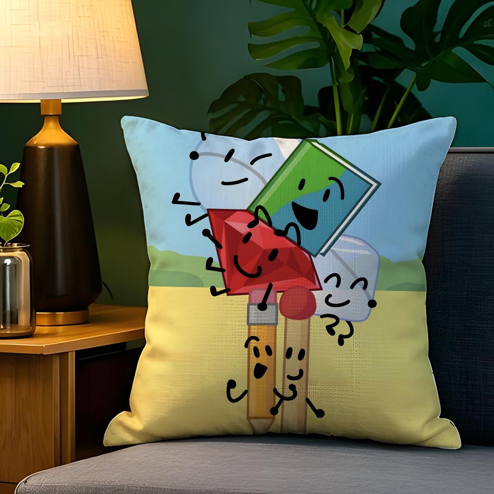 Funda de almohada BFDI BBattle for Dream Island Funda de almohada de lino natural Decoración a doble cara Funda de almohada para sofá Decoración del hogar