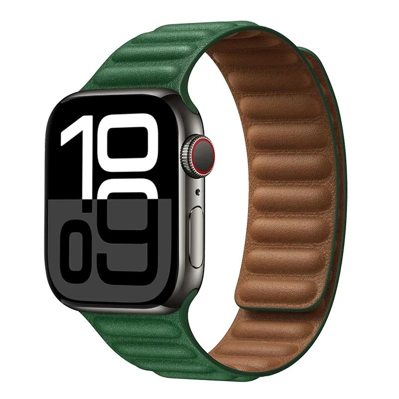 Leather Strap for Apple Watch Band 42mm 46mm 45mm 44mm 40mm Original Magnetic Loop Link Bracelet iWatch Ultar 2 49mm 10 9 8 7 SE