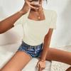 Women's Square Neck Short Sleeve Knit Top Slim Fit Color Casual Pullover Blouse