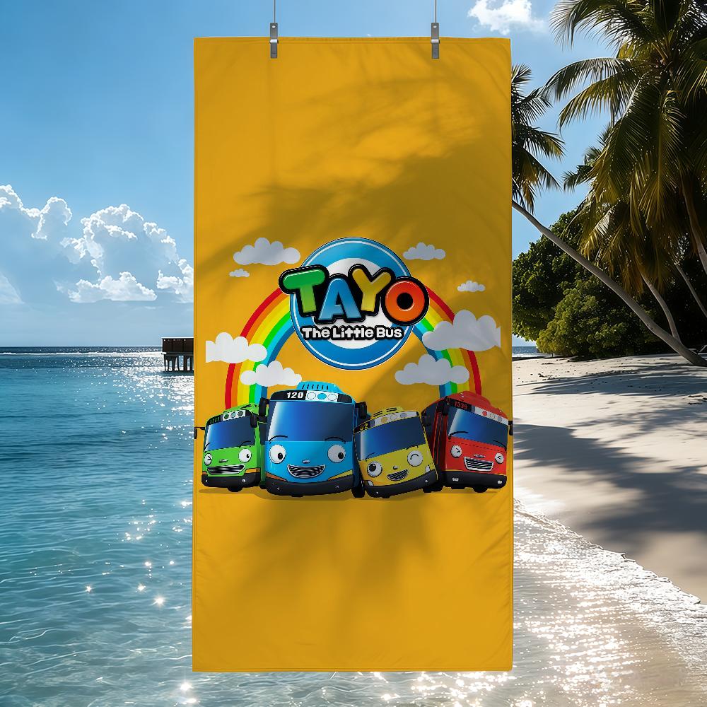 Cartoon T-Tayo The L-little B-Bus Towel Drying Bath Towel Applicable To Light Swimming Camping Yoga Beach Out
