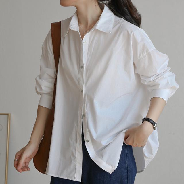 

Женская рубашка в стиле ретро Гонконг, синяя, с длинным рукавом - средней длины, свободного кроя, новинка сезона весна/осень 2025 S белый