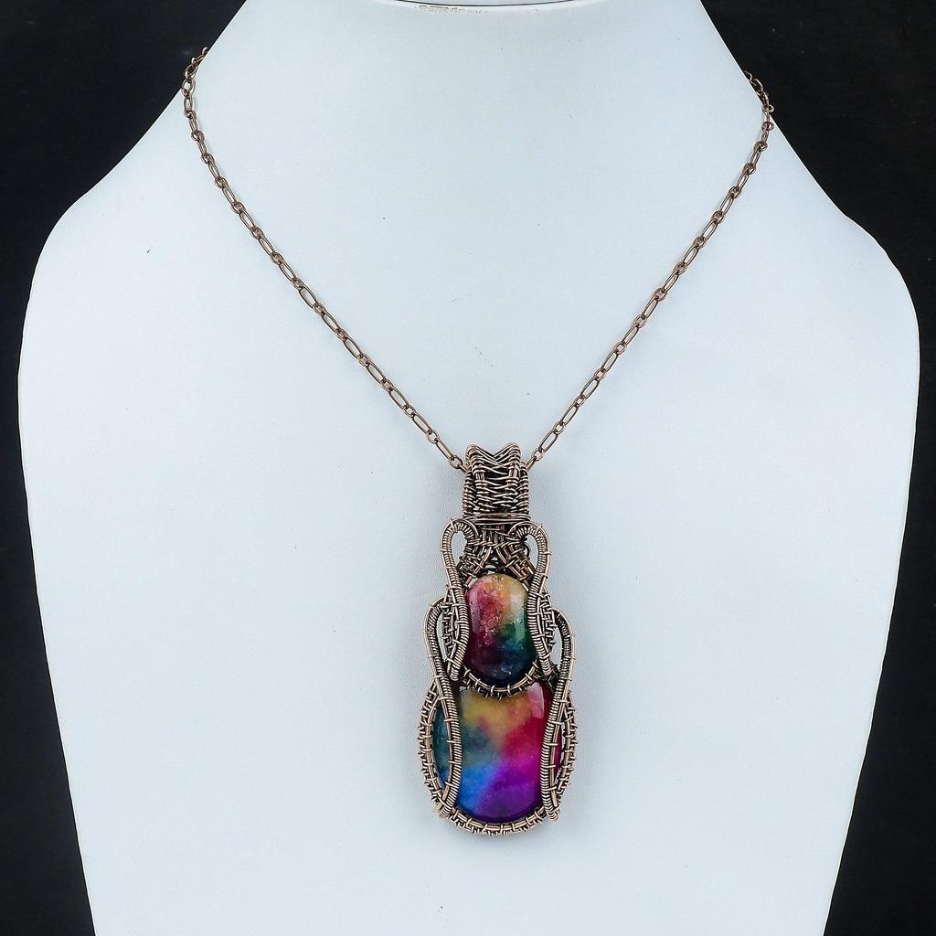 Rainbow Solar Quartz Druzy Pendant Copper Wire Wrapped Pendant Gemstone Copper Jewelry Handmade Pendant Gift For Mother Wire Wrapped Jewelry