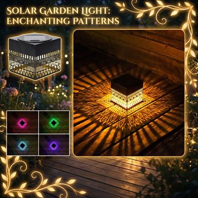 Solar Powered Outdoor Decorative Lantern with Metal Frame and Intricate Cutout Design for Garden Patio Yard Lighting and Ambiance