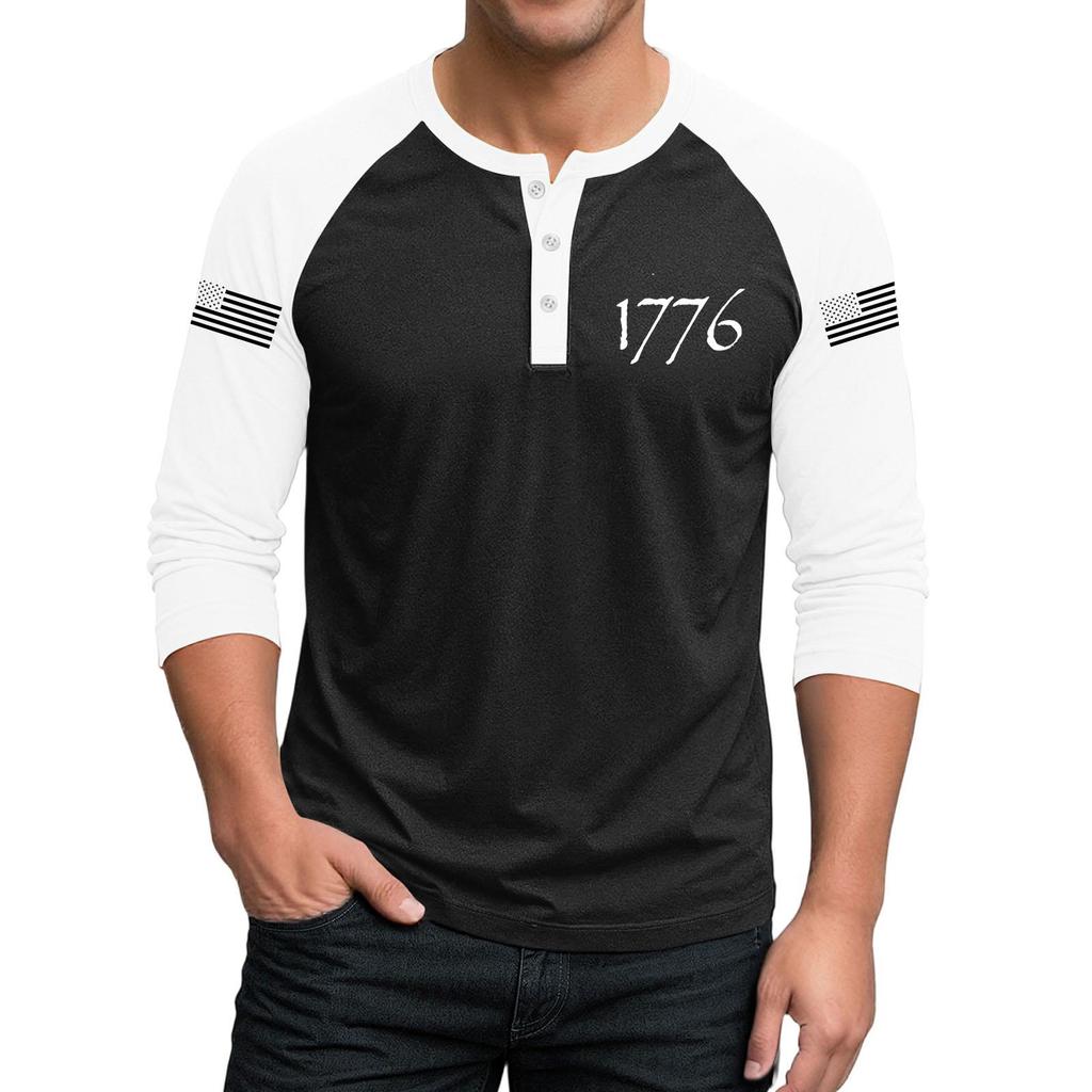 Herren-Raglan-Top mit 3/4-Ärmeln und kontrastfarbener Knopfleiste