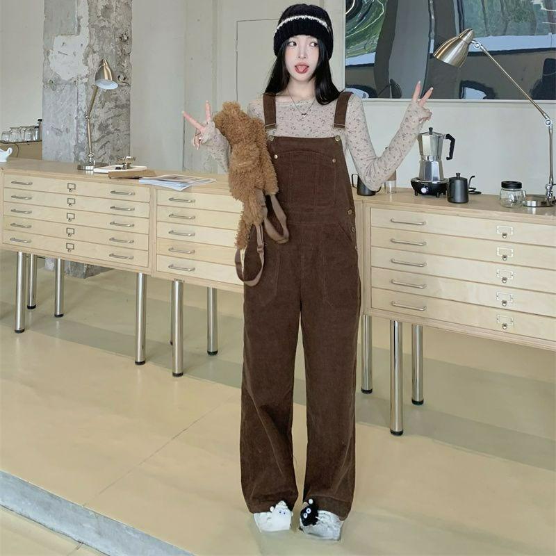 Retro Corduroy Overalls Female Students Loose Autumn Casual One-piece Wide-leg Pants