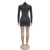 European & American Fashion Women's Long Sleeve Mesh Dress with Beaded Short Skirt