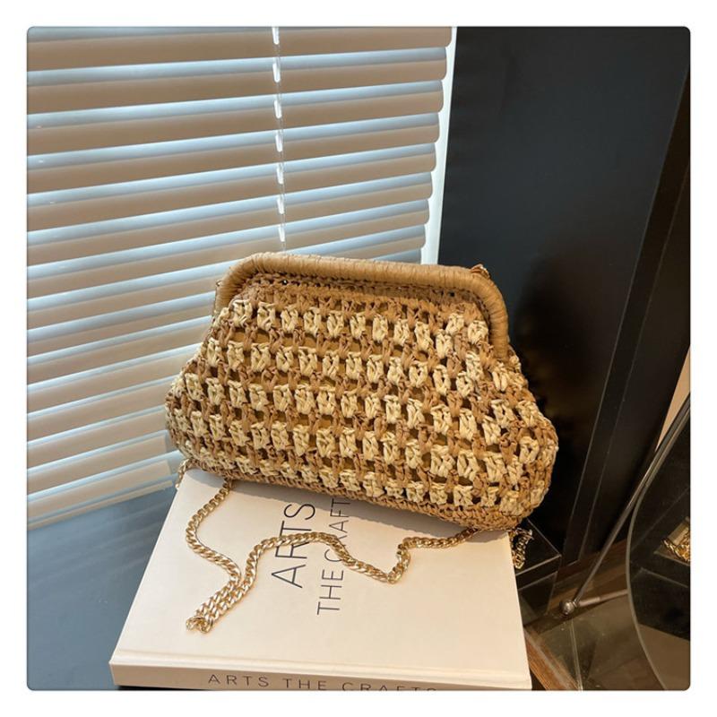 Handwoven Bag Women's New Trendy Shoulder Bag Vacation Straw Bag Chain Crossbody Shell Bag