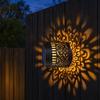 Solar Wall Lamp Lamp Seven Color Changing Projector Light with Hollow Pattern Patio Decorative Light Design IP65 Waterproof for Outdoor Garden Fence