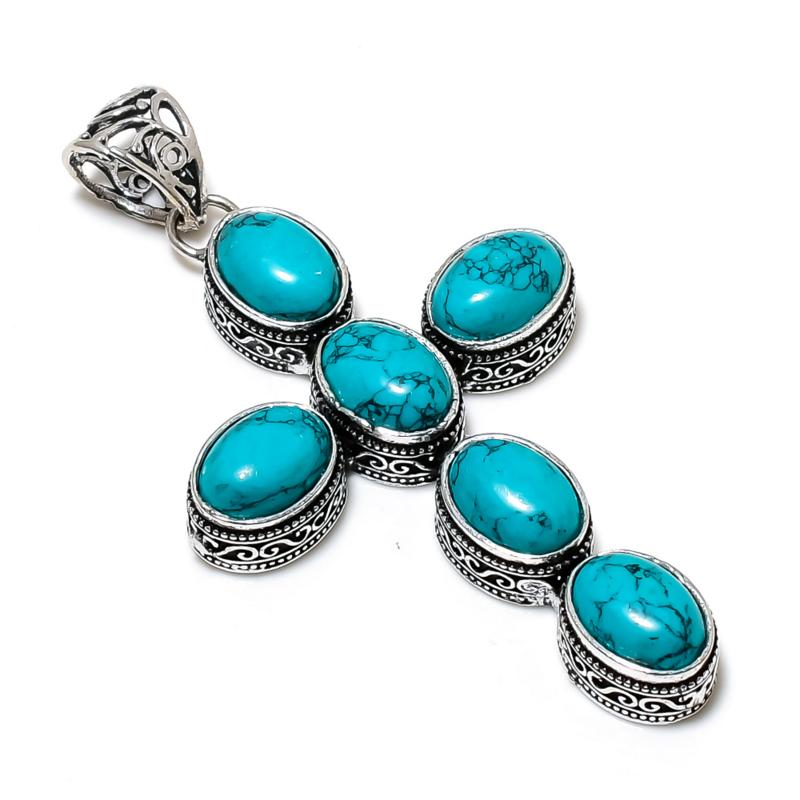 Natural Turquoise Gemstone Pendant 925 Sterling Silver- Handmade Cross Design, Everyday Wear Jewelry, Unique Turquoise Pendant Gifts
