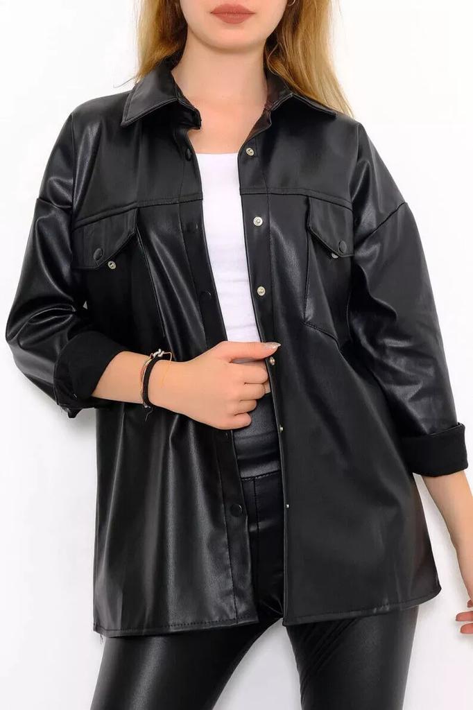 Casual Wear Stylish BLACK Women's Leather Shirt Genuine Lambskin Handmade Formal