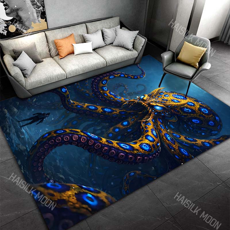1PC Giant Octopus Underwater Diver Carpet for Living Room Bedroom Sofa Home Decor Rus Non-slip Floor Mat Luxury Gift