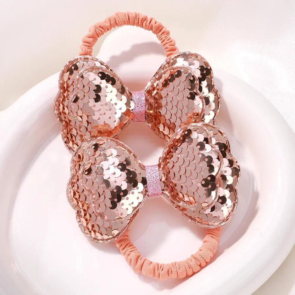 2Pcs/lot Flower Bow Girls Kids Ponytail Elastic Hair Bands Children Hair Ties Cartoon Hair Accessories Baby Headwear