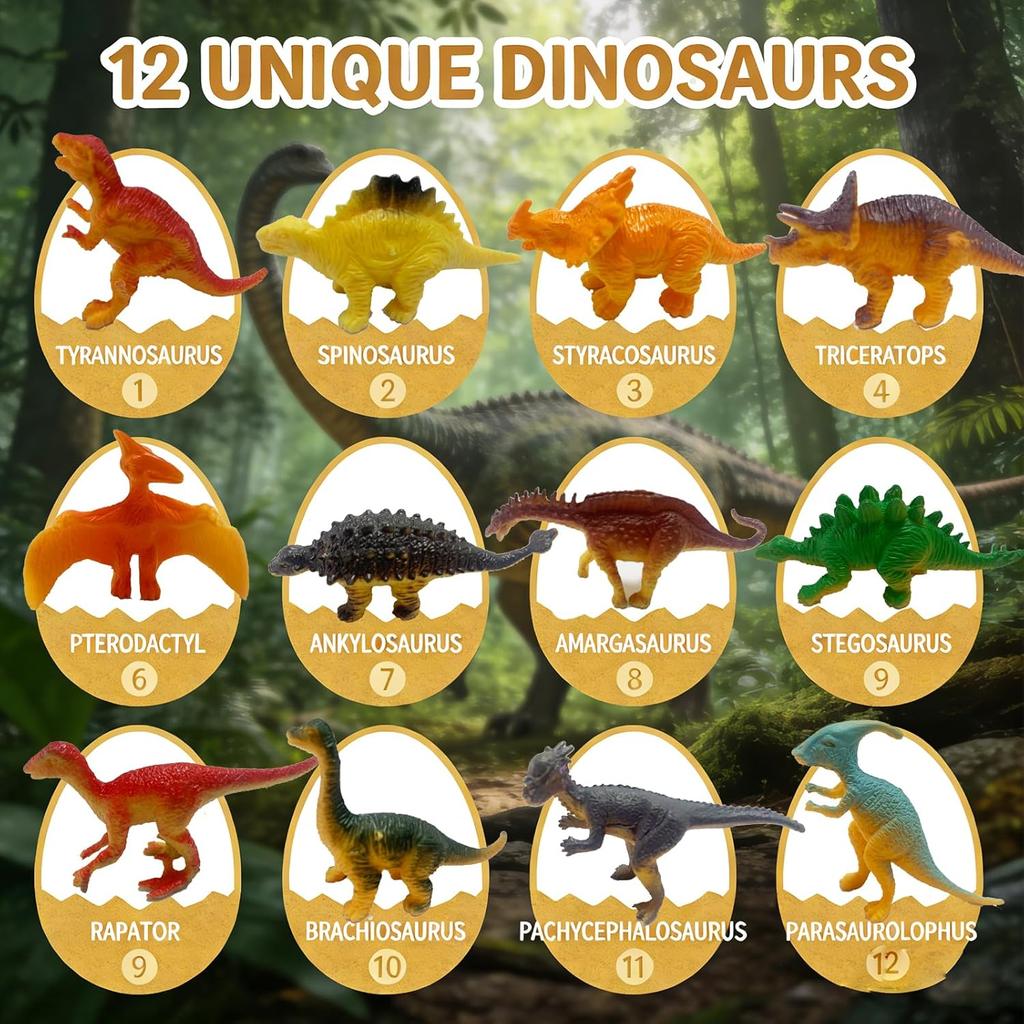 12Pack Easter Dino Egg Dig Kit, Dinosaur Excavation Toy with Tools & Learning Cards, STEM Archaeology Science Set, Easter Party