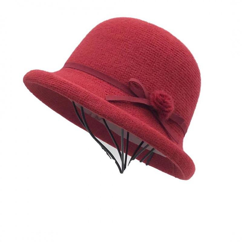 WTEMPO Women's Knitted Cloche Hat with Bow Vintage Cable Knit Bucket Cap, Warm Elegant Bowler Hat for Autumn Winter