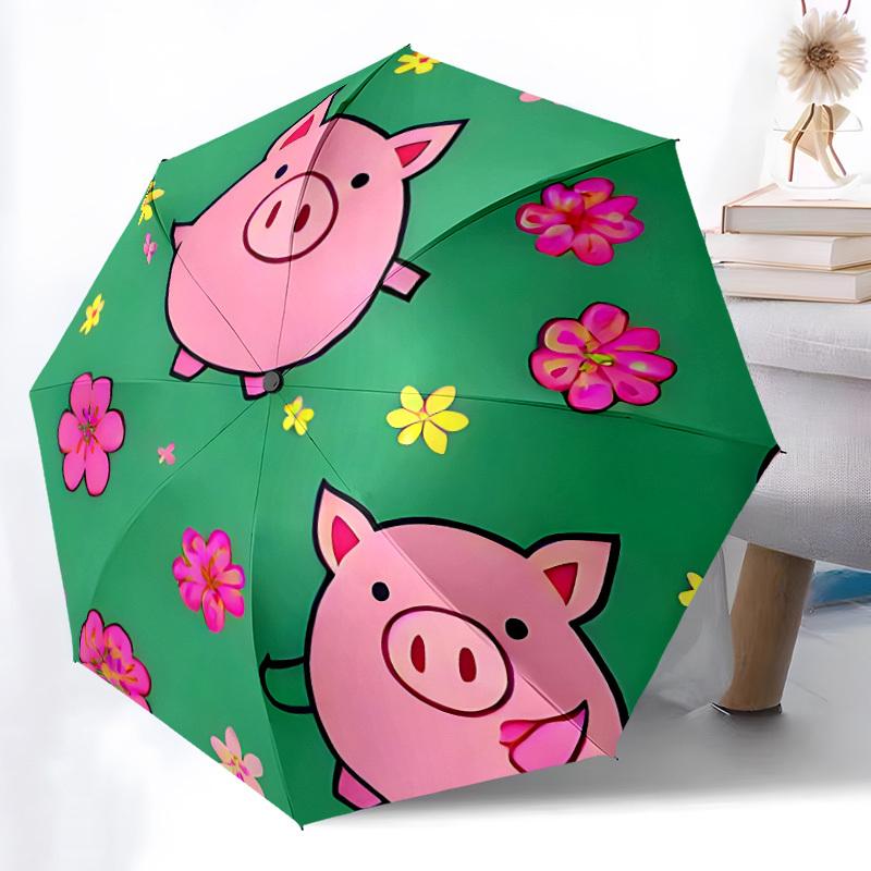 

1pc Pig Flowers Automatic Folding Umbrella - 8-Rib Durable Iron Frame, Compact Portable for Daily Travel yy251205065