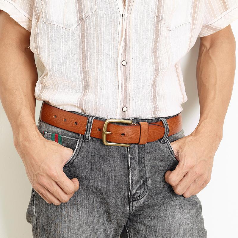 Men'S Genuine Leather First Layer Cowhide Belt Men'S Retro Belt Casual Belt Jeans British Belt