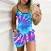 Summer New Creative Doodle  Pattern Print Sleeveless Bodycon Dress with Pockets Sexy Slim Fit Elegant Party Dress