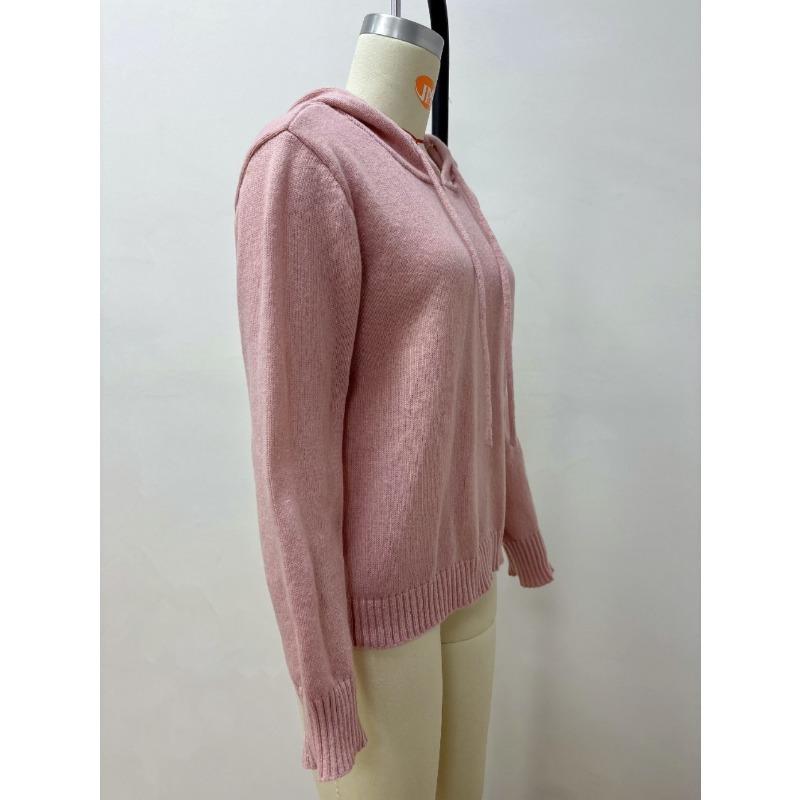 Hooded Knitted Hoodie Women's Autumn/Winter Hoodie Drawstring Pocket Sweater Women's Casual Solid Color Women