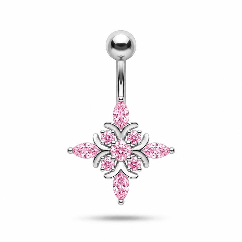 Belly Button Rings Waterproof Butterfly Flower Sparkling Crystal Charm Stainless Steel Navel Barbell for Swimming
