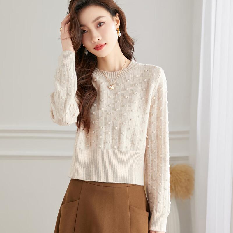 

Srcr Women s Thick Pure Wool Jacquard Round Neck Sweater L