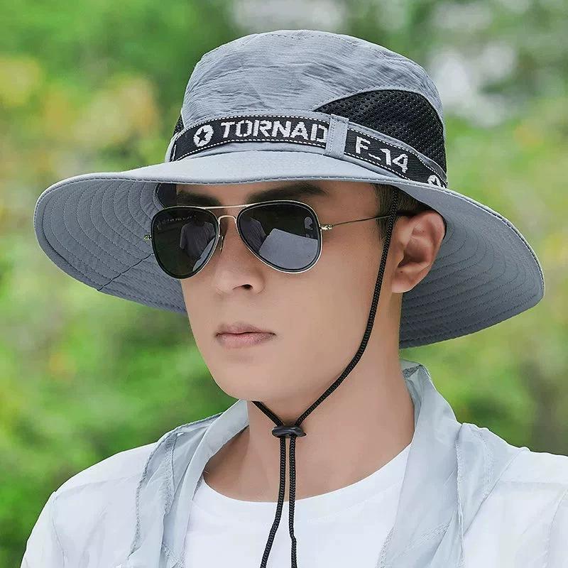 Spring and Summer New Men's Cm Sun Hat Bucket Hat Outdoor Sun Protection Hat Breathable Big Eaves Hat Climbing Hat Fishing